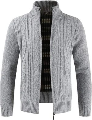 Mens Cable Fleece Lined Knitted Cardigan