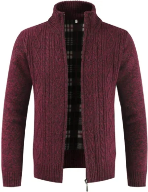 Mens Cable Fleece Lined Knitted Cardigan