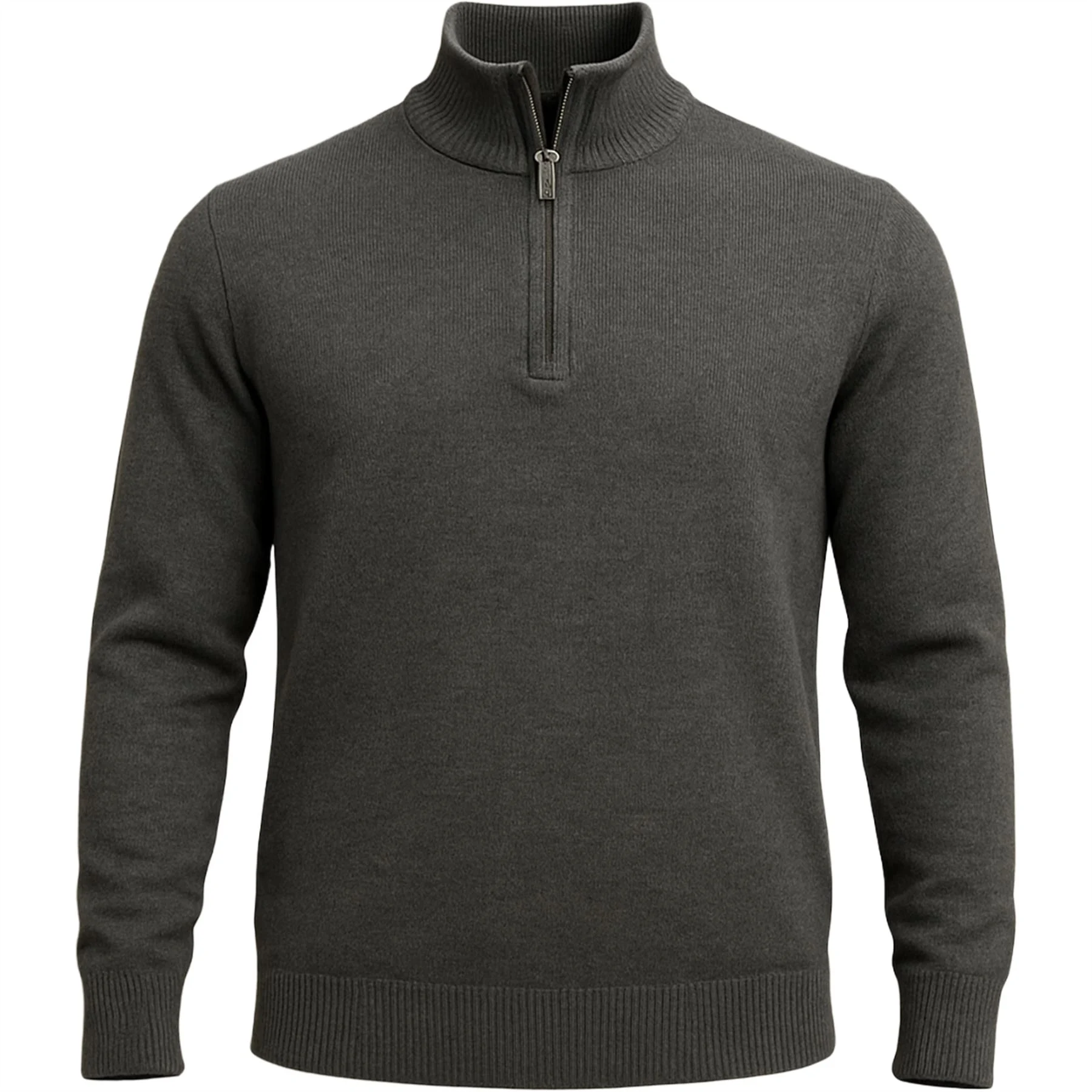 Mens Cappuccino Knitted Quarter Zip Jacket
