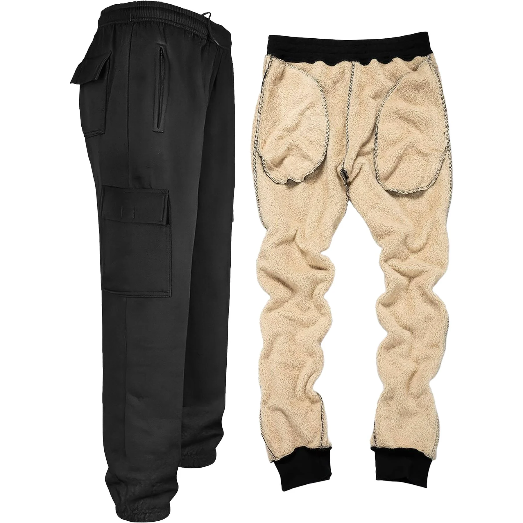 Mens Cargo White Sherpa Joggers