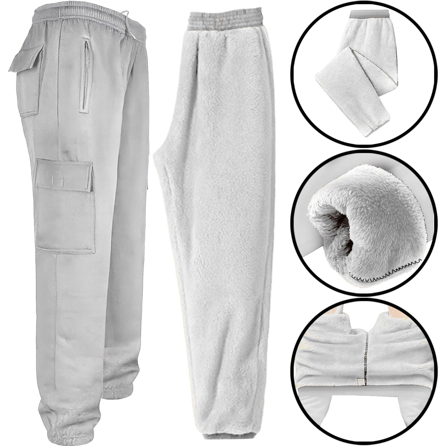 Mens Cargo White Sherpa Joggers