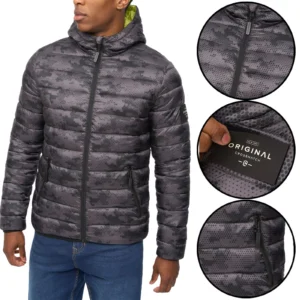Mens Crosshatch Camo Padded Waterproof Hooded Jacket
