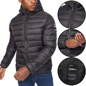 Mens Crosshatch Gattering Padded Waterproof Hooded Jacket