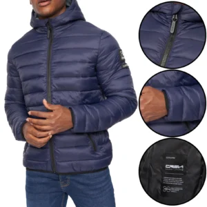 Mens Crosshatch Gattering Padded Waterproof Hooded Jacket
