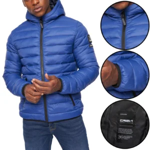 Mens Crosshatch Gattering Padded Waterproof Hooded Jacket