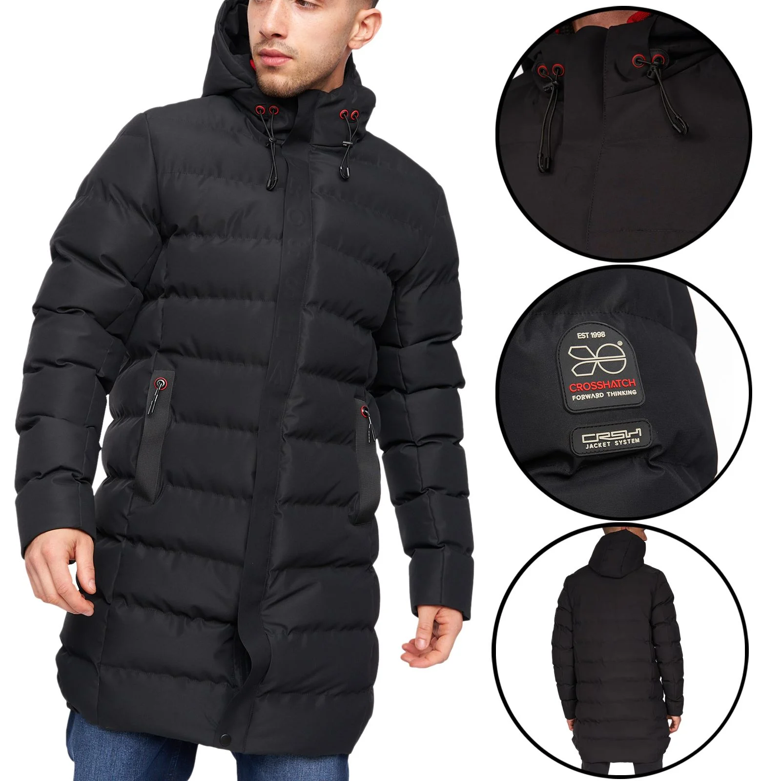 Mens Crosshatch Longkamp Padded Hooded Jacket