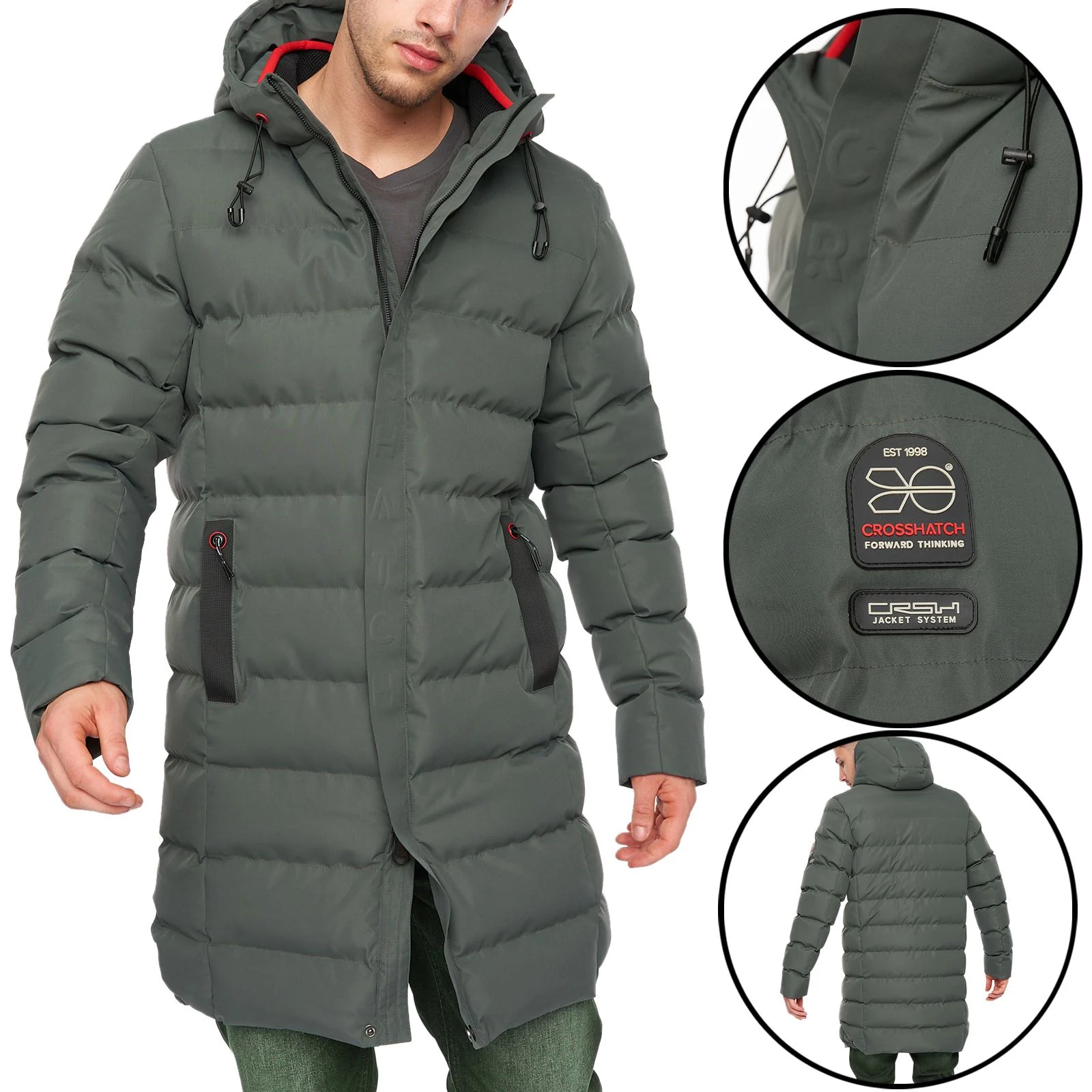 Mens Crosshatch Longkamp Padded Hooded Jacket