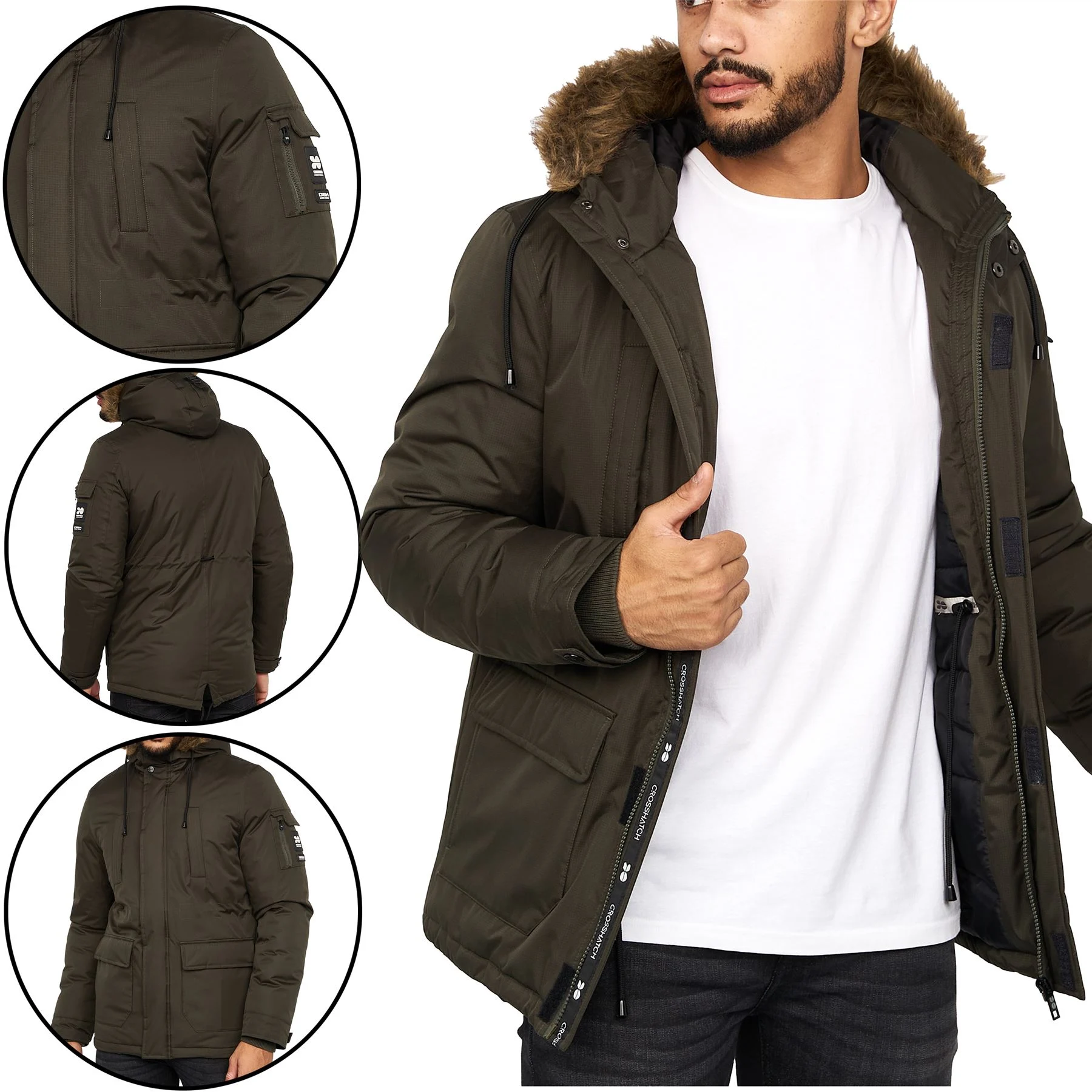 Mens Crosshatch Parkmore Padded Hooded Jacket