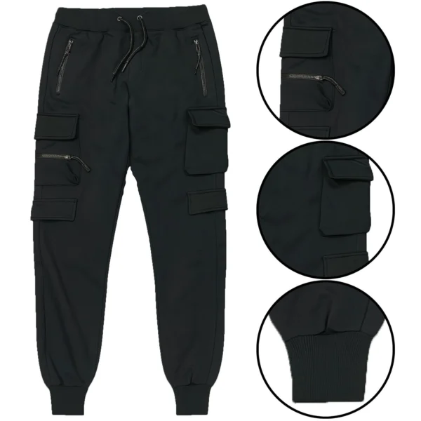 Mens Fleece Lined Soft Shell Waterproof Stretch Cargo Joggers Double