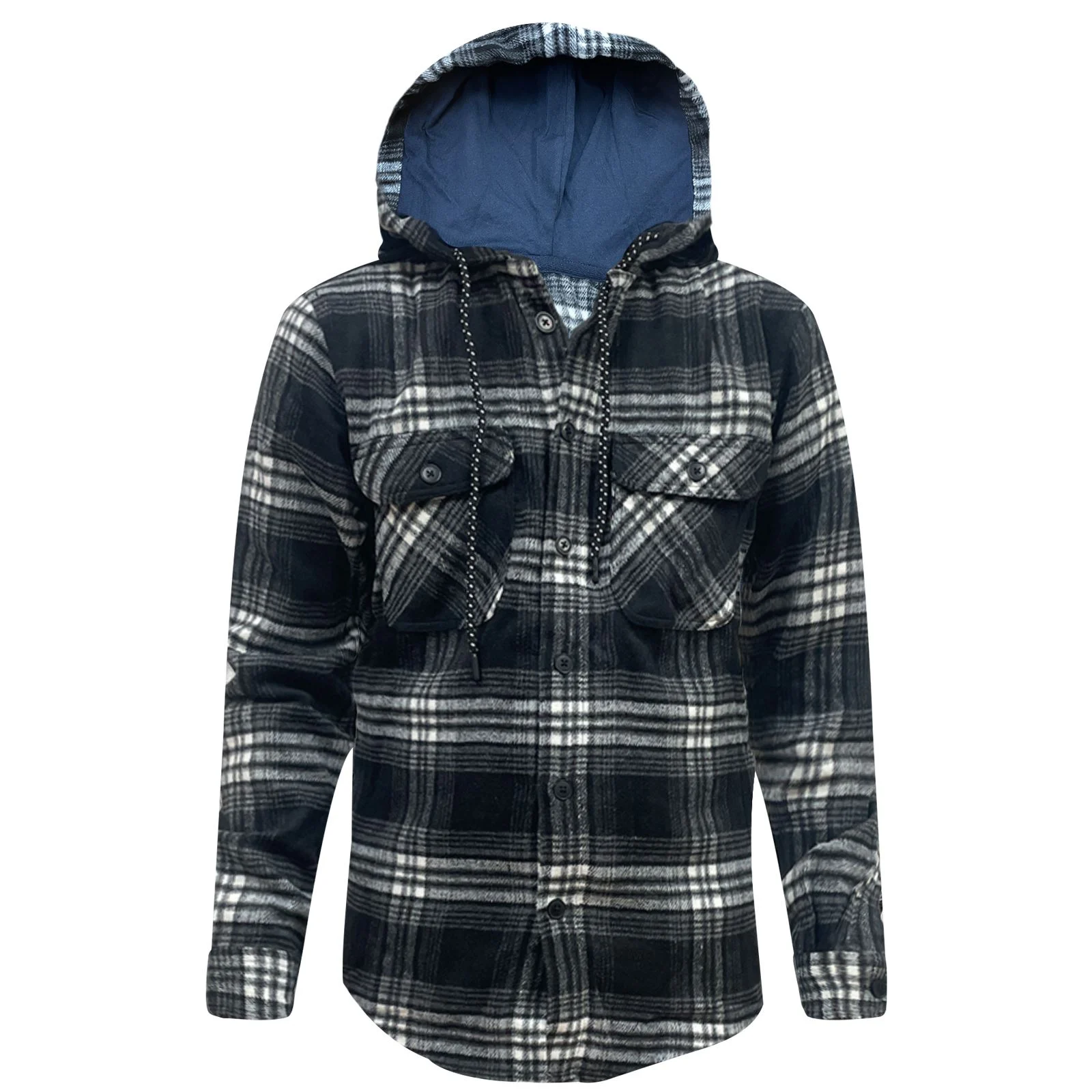 Mens Flannel Padded Check Hooded Jacket