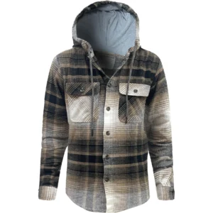 Mens Flannel Padded Check Hooded Jacket