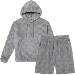 Mens Fluffy Sherpa Lined Hooded Lounge Short