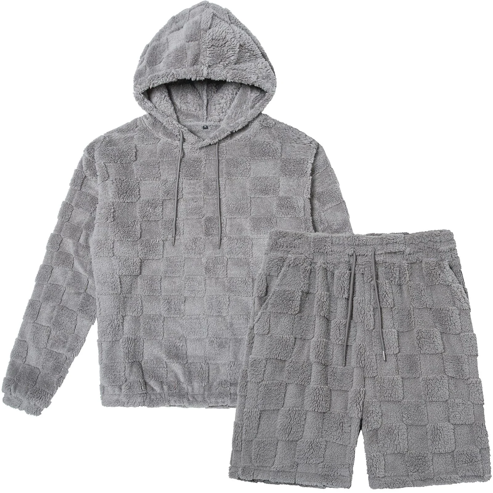 Mens Fluffy Sherpa Lined Hooded Lounge Short