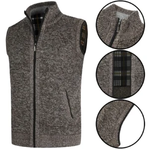 Mens Fleece Lined Knitted Zip Up Gilet