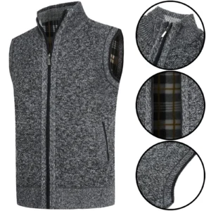 Mens Fleece Lined Knitted Zip Up Gilet