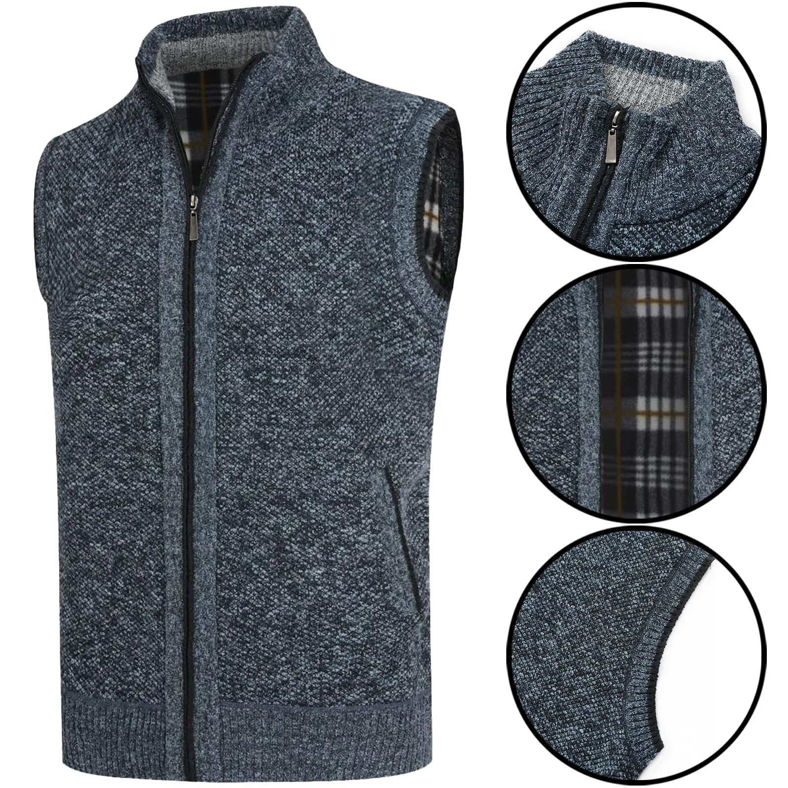 Mens Fleece Lined Knitted Zip Up Gilet