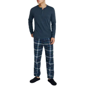 Mens Check Lounge Pyjama Set Henley