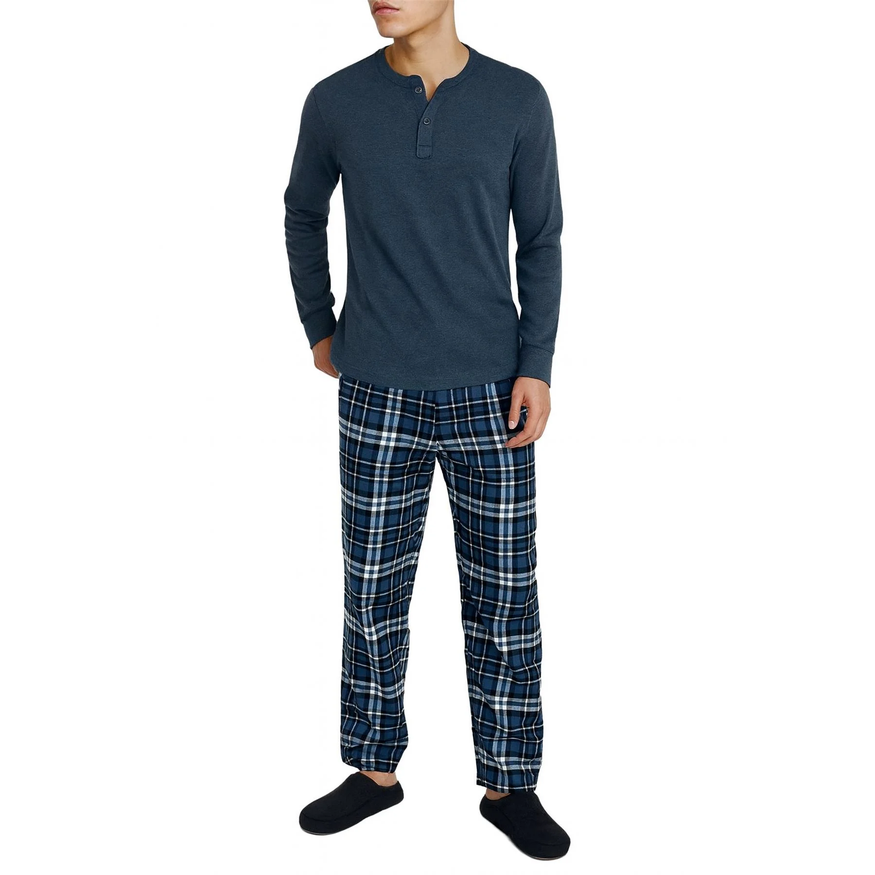 Mens Check Lounge Pyjama Set Henley