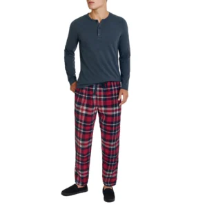 Mens Check Lounge Pyjama Set Henley