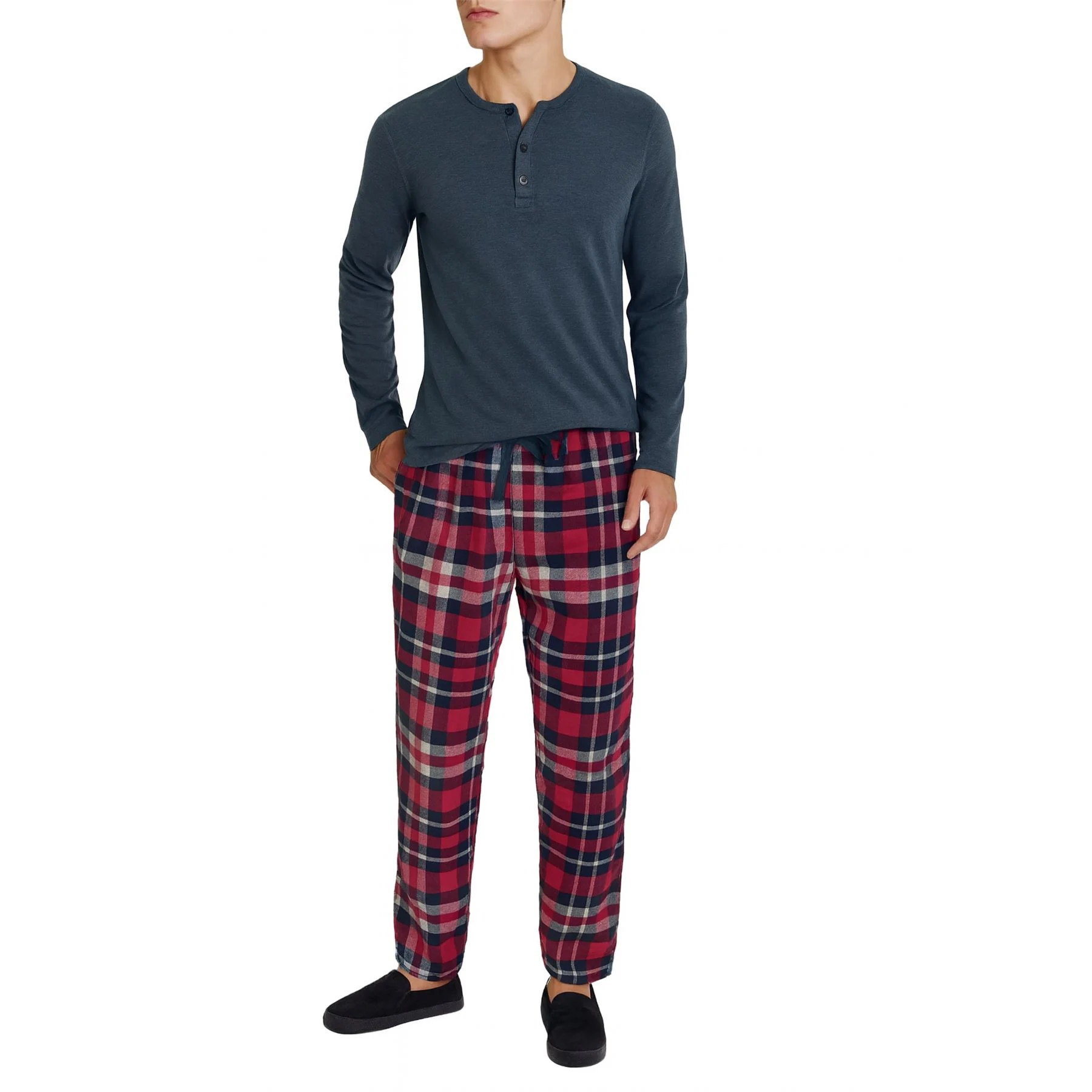 Mens Check Lounge Pyjama Set Henley