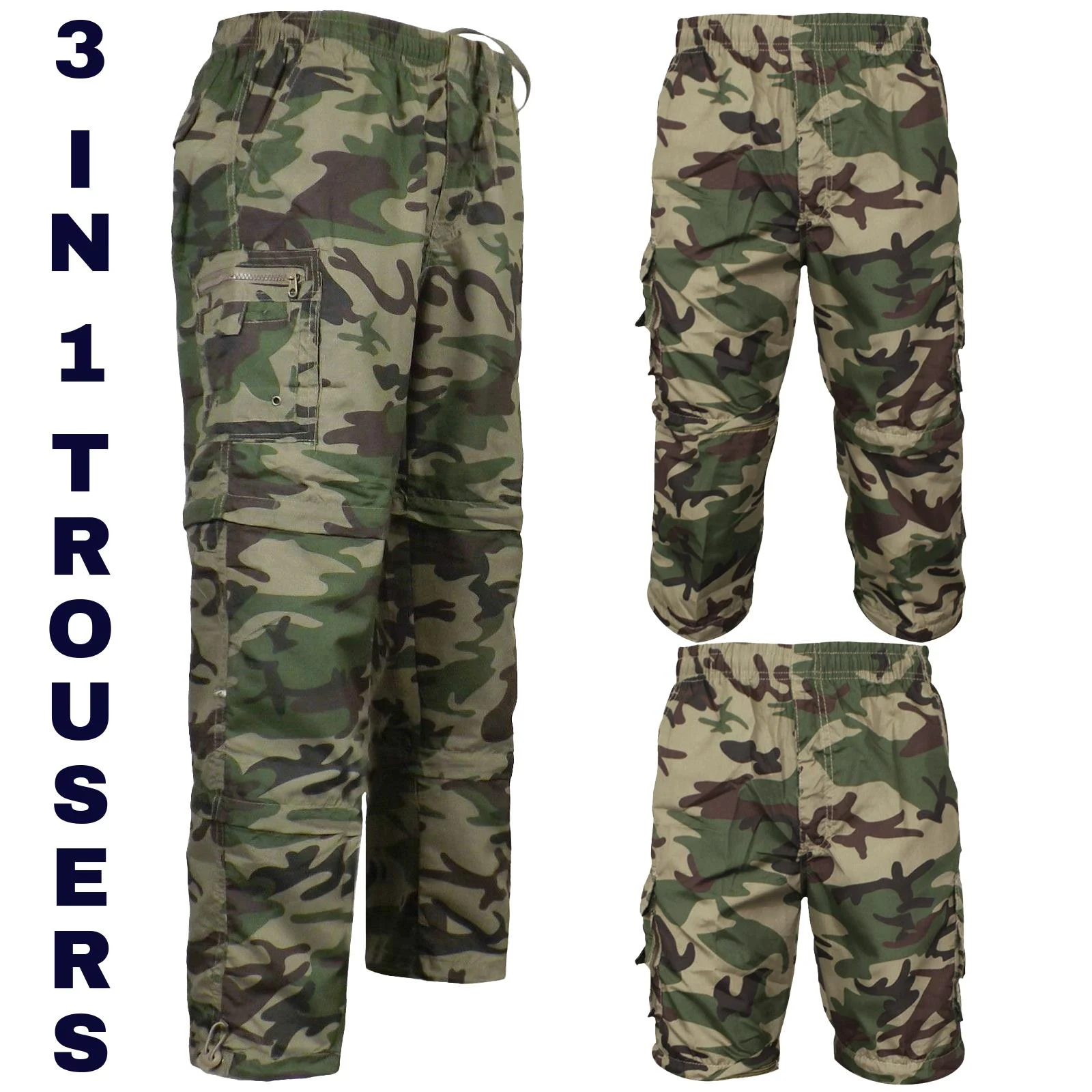 Mens 3 In 1 Camo Cargo Shorts