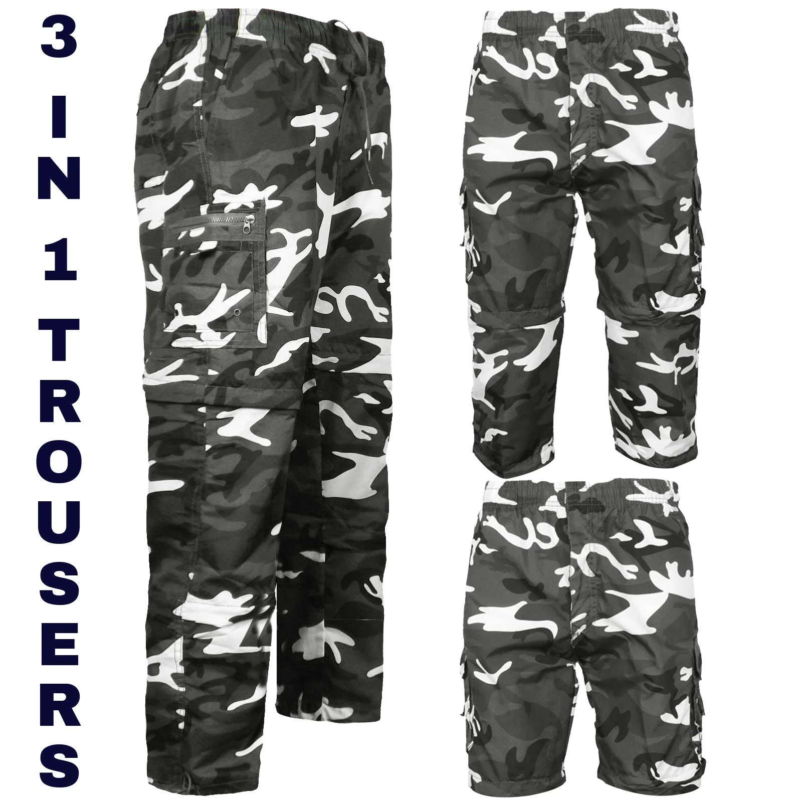 Mens 3 In 1 Camo Cargo Shorts