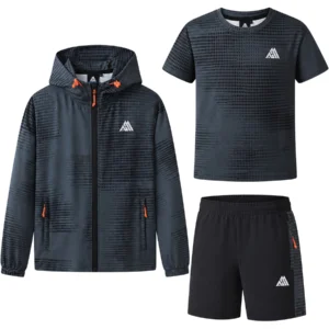 Boys 3 Piece Dotted Hooded Short Set