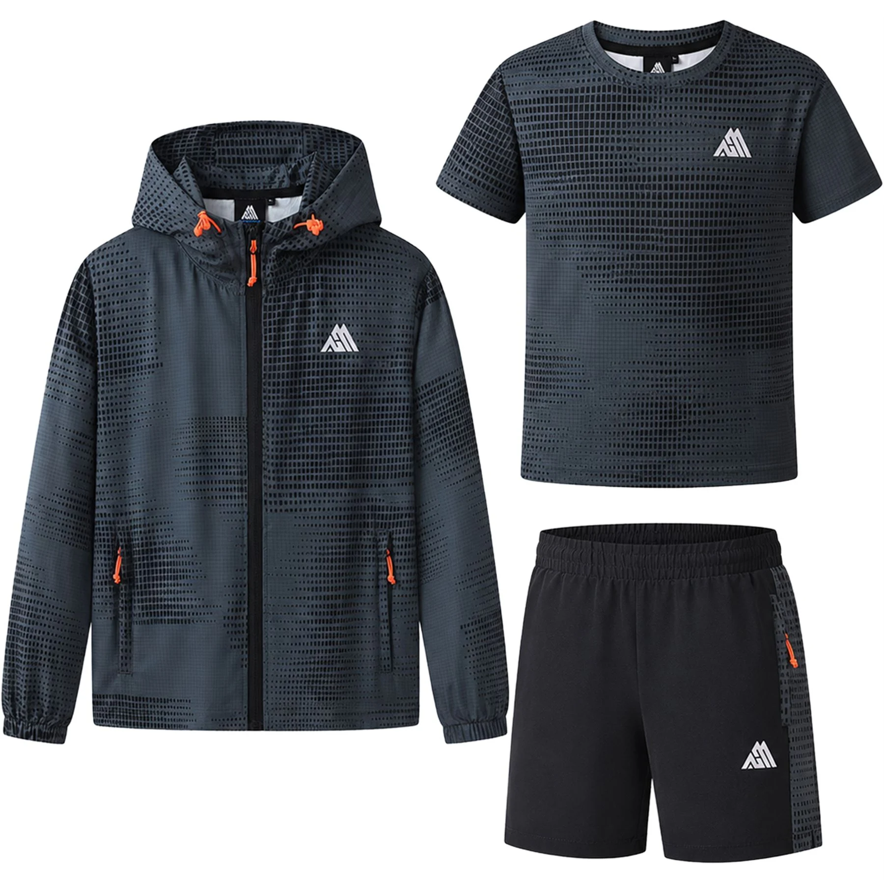 Boys 3 Piece Dotted Hooded Short Set