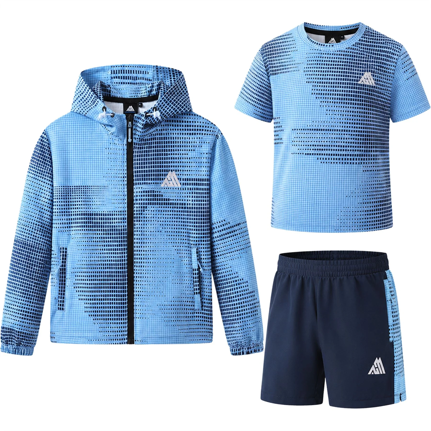 Boys 3 Piece Dotted Hooded Short Set