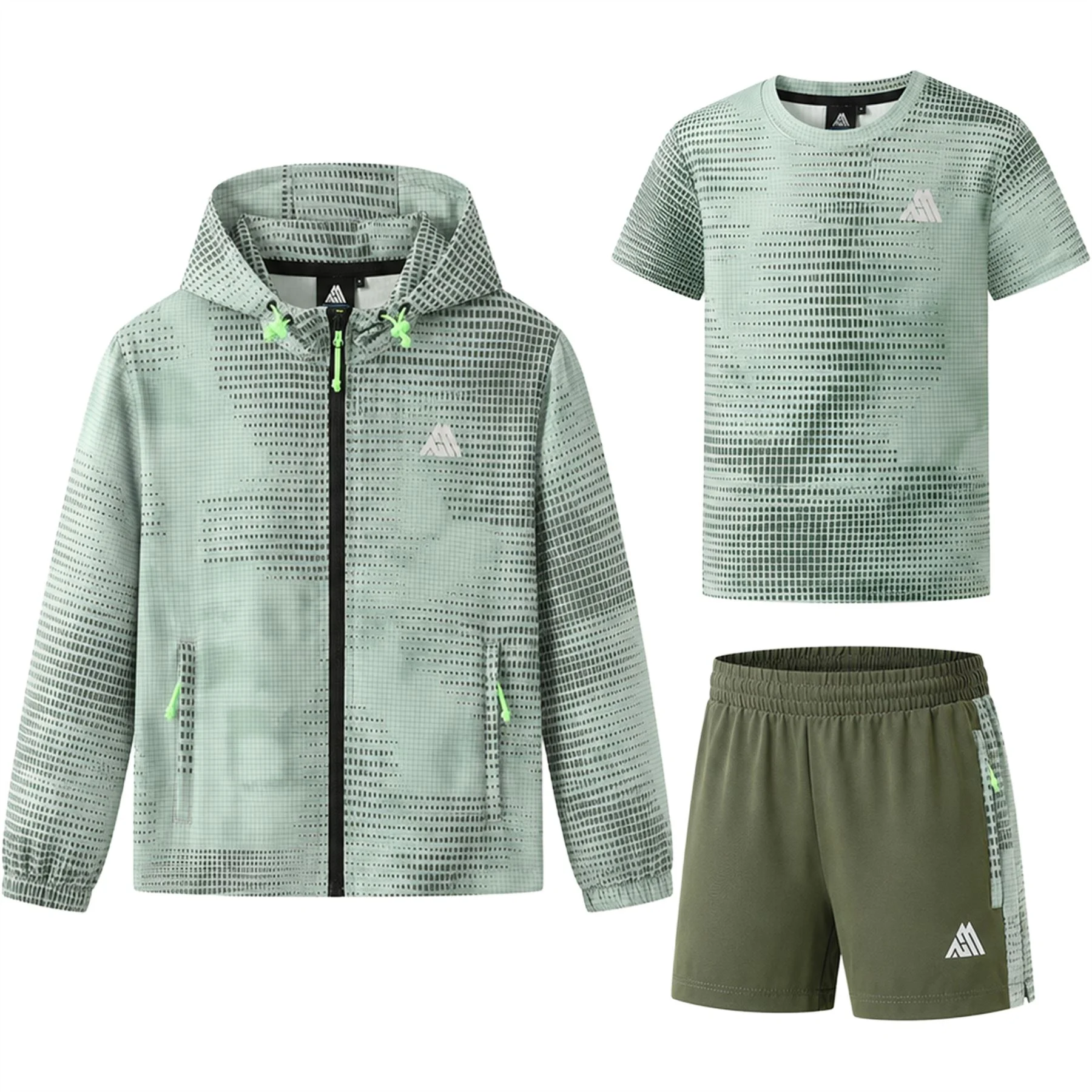 Boys 3 Piece Dotted Hooded Short Set