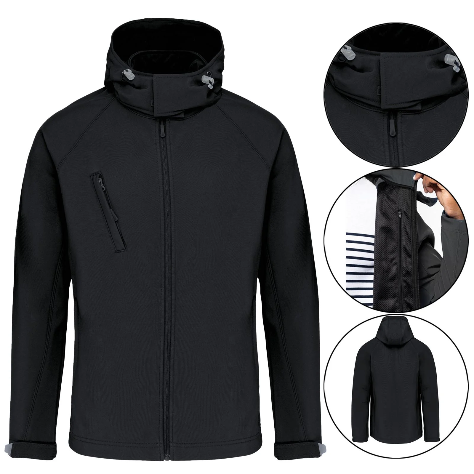 Mens Hood Fleece Lined Soft Shell Waterproof