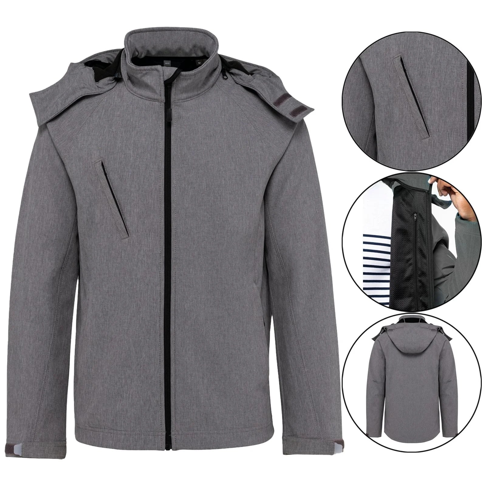 Mens Hood Fleece Lined Soft Shell Waterproof