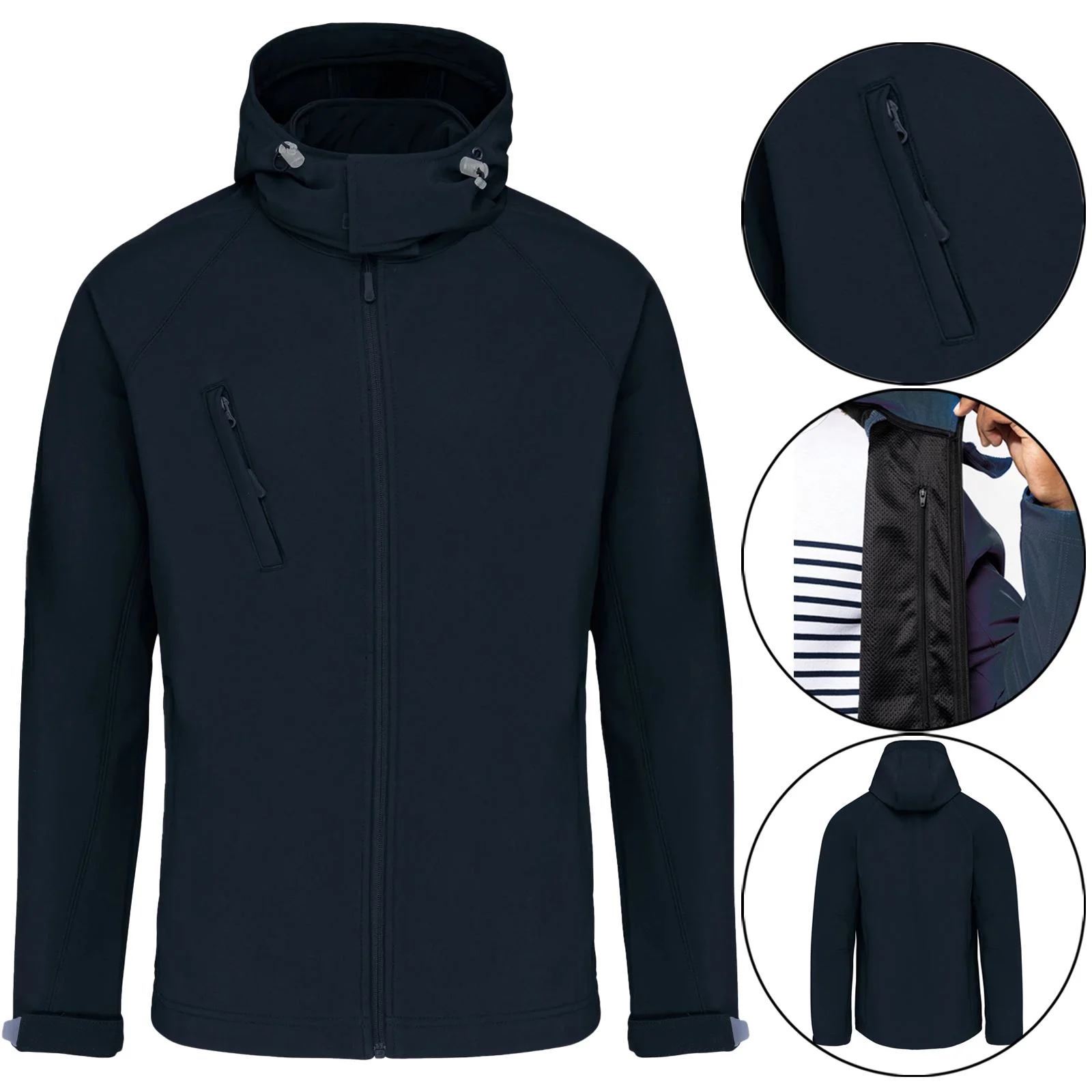Mens Hood Fleece Lined Soft Shell Waterproof