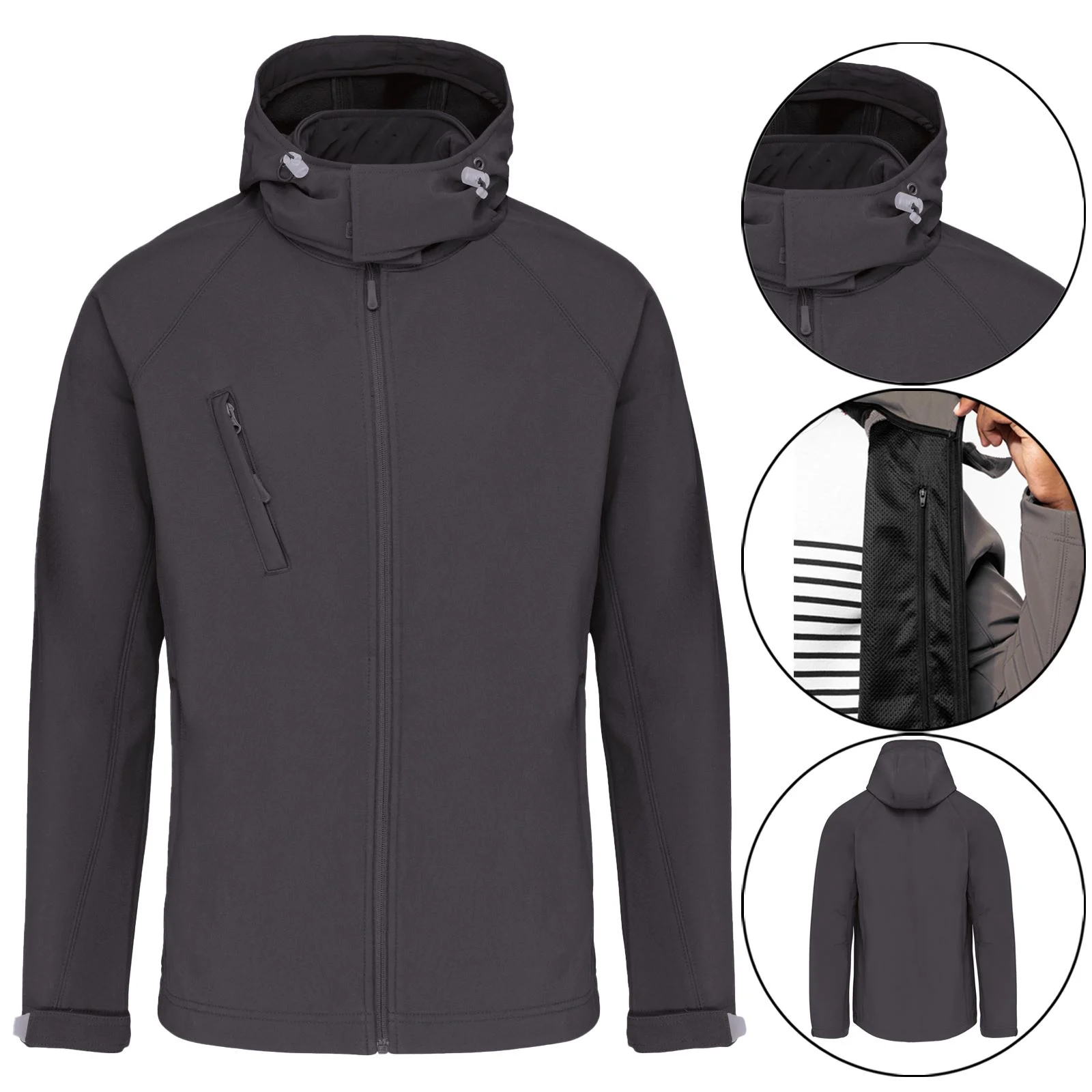 Mens Hood Fleece Lined Soft Shell Waterproof