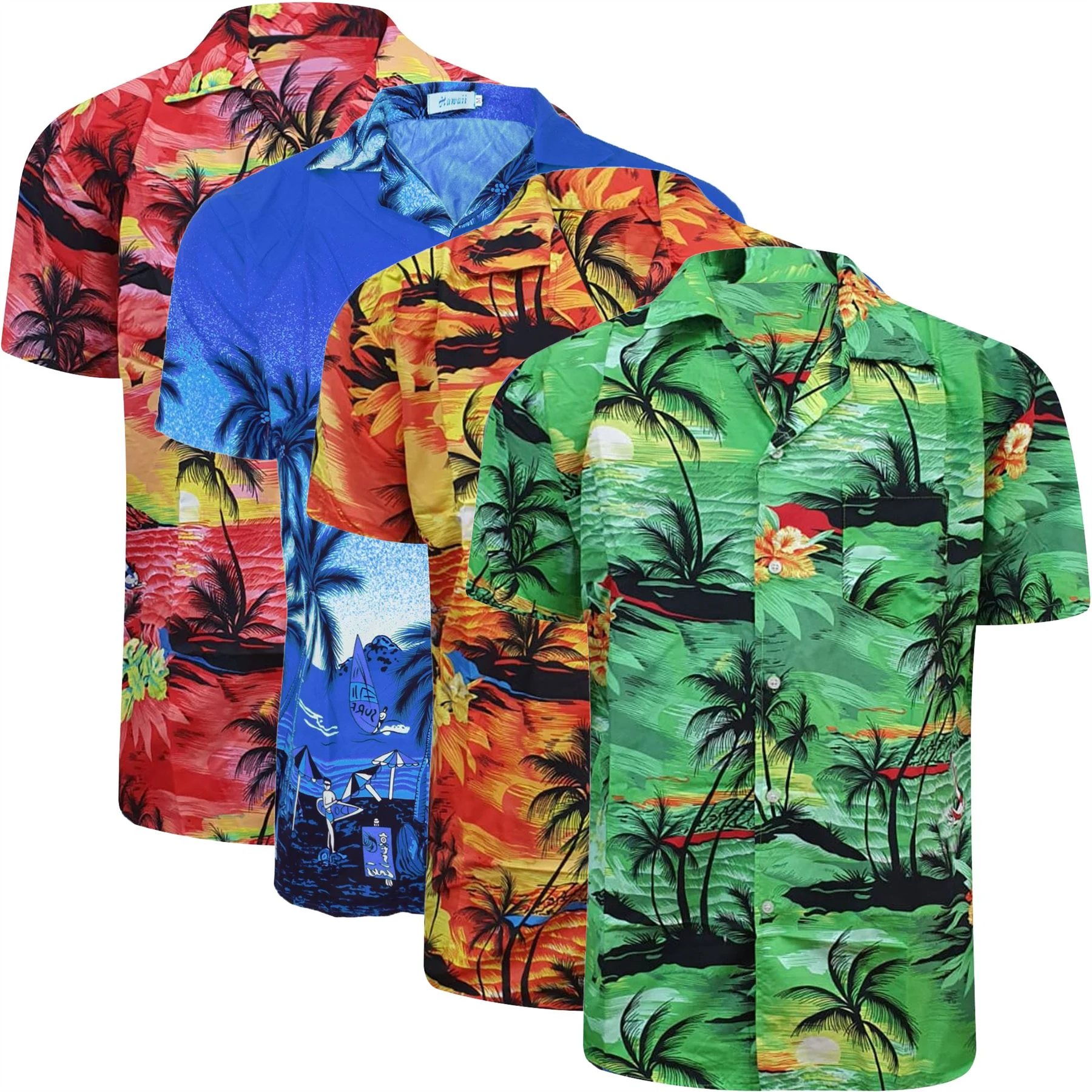 Mens 4 Pack Summer Hawaiian Shirt