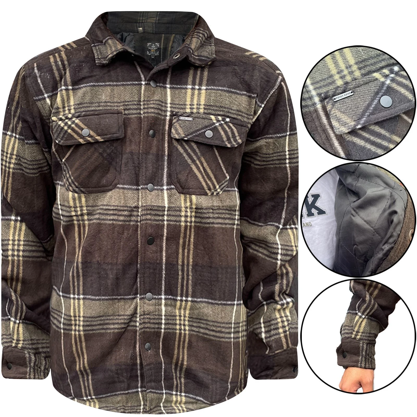 Mens Point Fleece Lined Padded Check Jacket