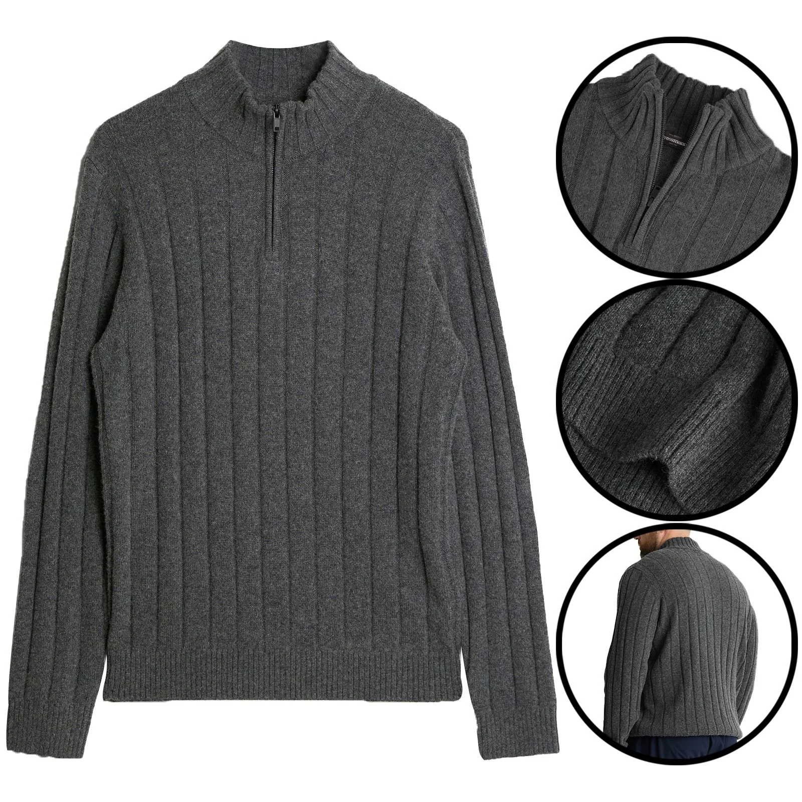 Mens Knitted Quarter Zip Zip Up Cardigan