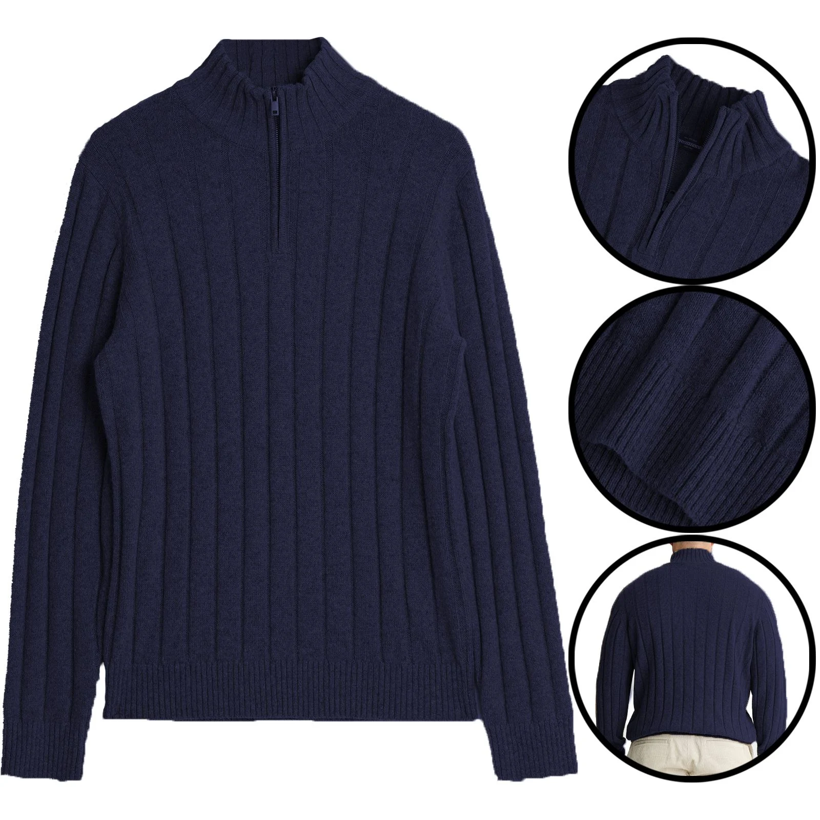 Mens Knitted Quarter Zip Zip Up Cardigan