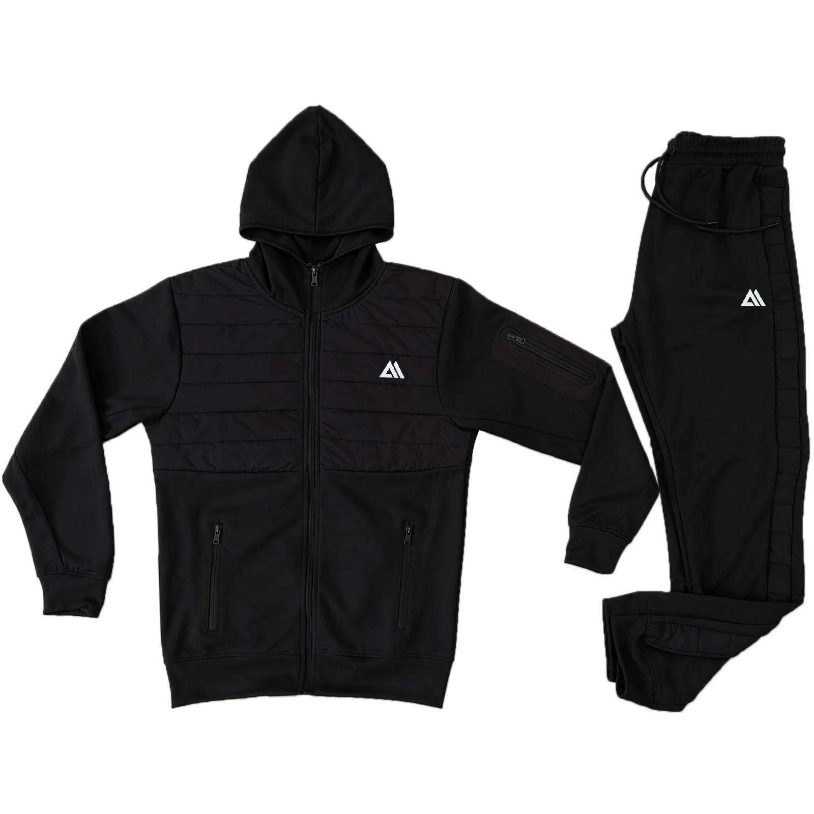 Mens Quilted Padded Hooded Tracksuit Set
