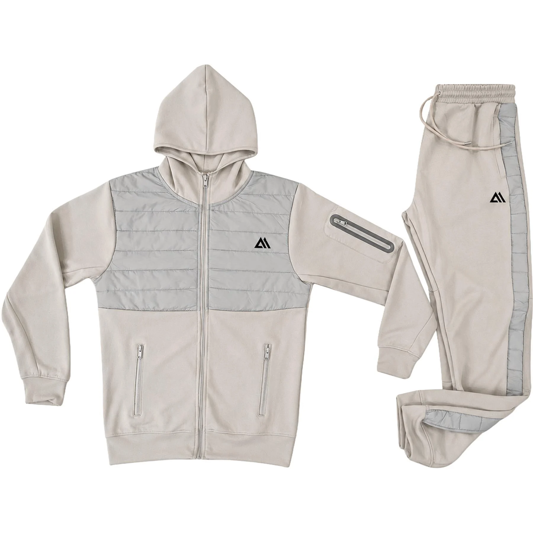 Mens Quilted Padded Hooded Tracksuit Set