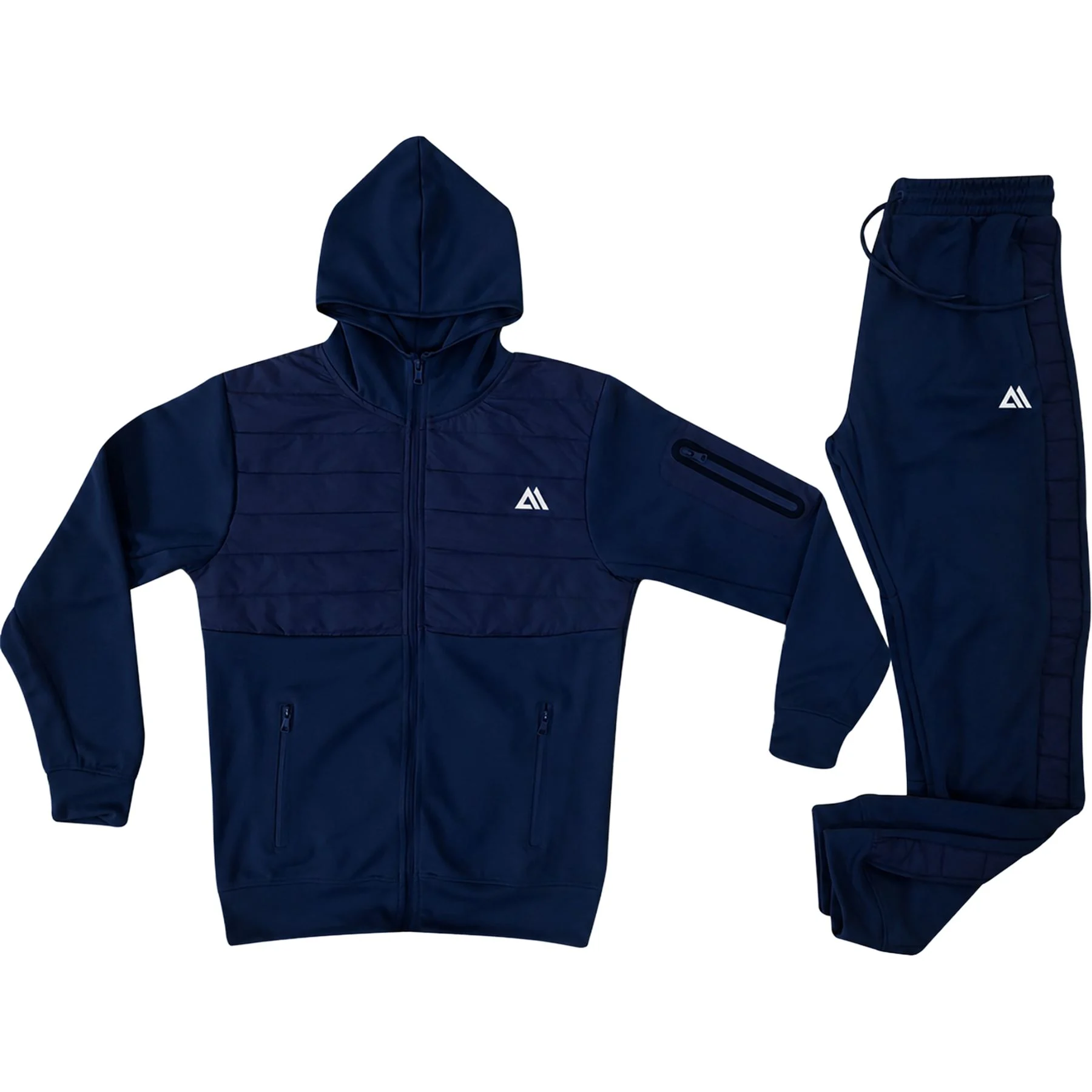 Mens Quilted Padded Hooded Tracksuit Set