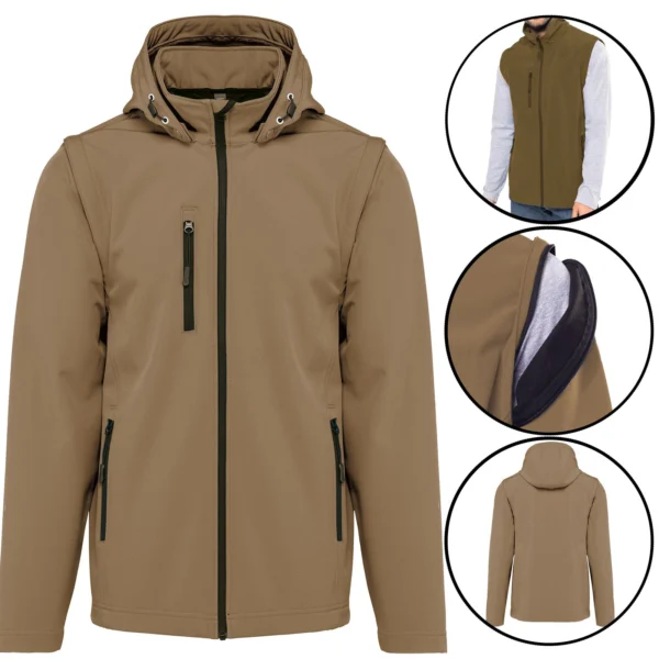 Mens Removable Fleece Lined Soft Shell Waterproof Jacket