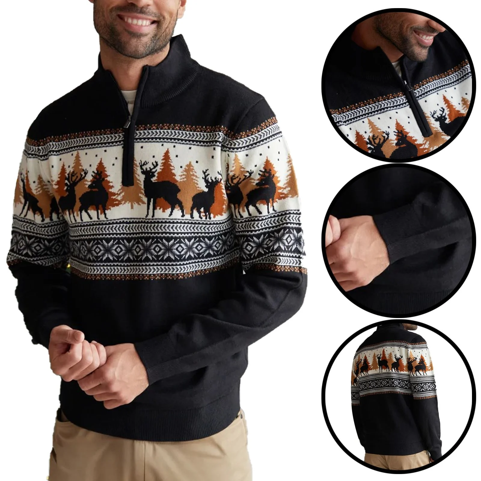 Mens Threadbare Aztec Knitted Zip Up Roll