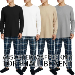 Mens Check Lounge Pyjama Set Waffle