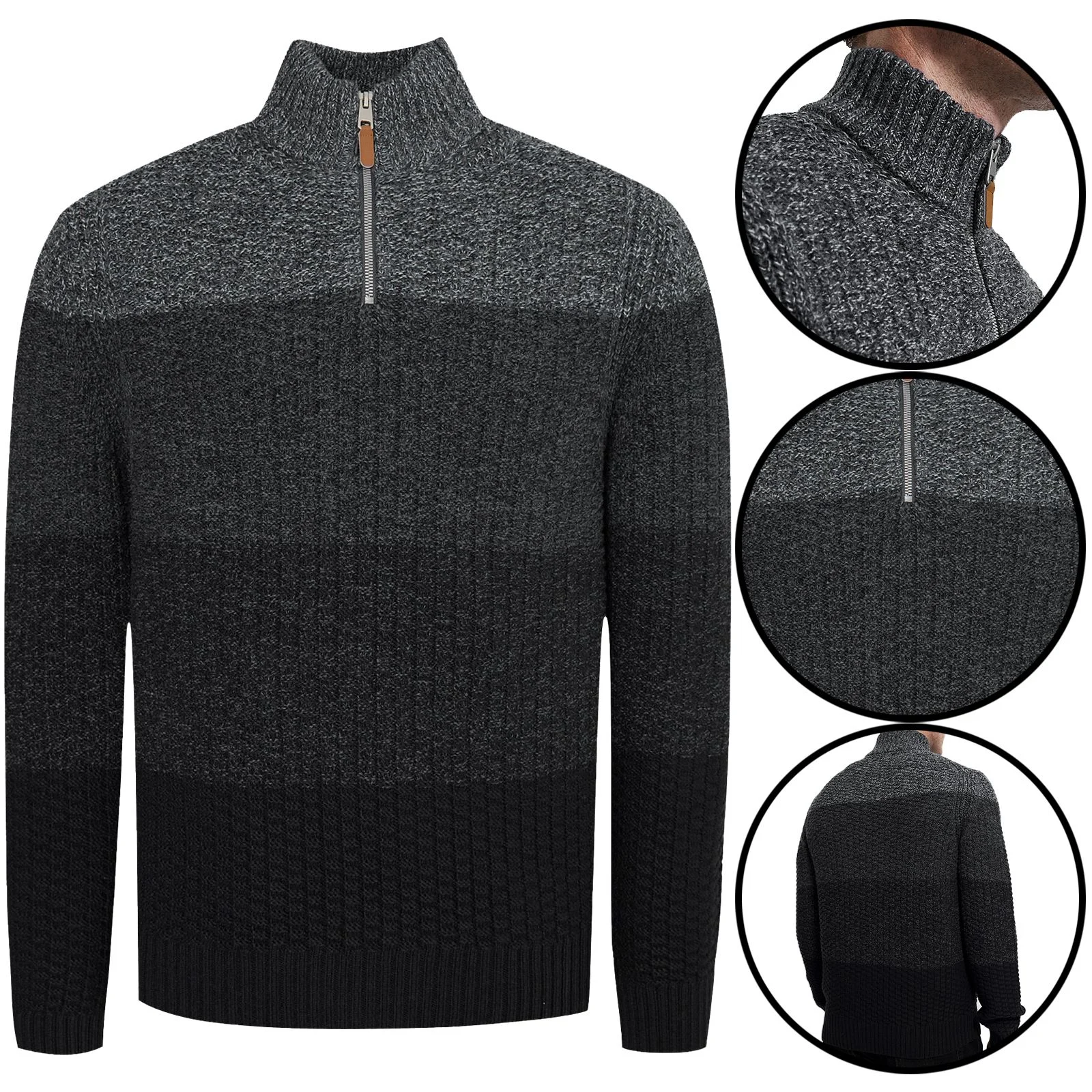 Mens Wool Knitted Quarter Zip Cardigan